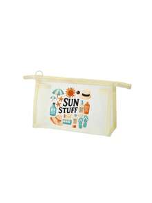 網格化妝包，帶化妝面具圖案，特色「Sun Items」字母設計，夏季防曬收納包，多功能化妝包，便攜收納包，化妝包，護膚包，旅行必需品，宿舍用品，浴室收納，珠寶收納，唇彩與化妝品收納包，學校用品包，化妝包假期必需品，化妝品收納，婚禮新娘禮物，母親節禮物，生日禮物，送給朋友和老師的禮物 - 彩色 - 查看 15
