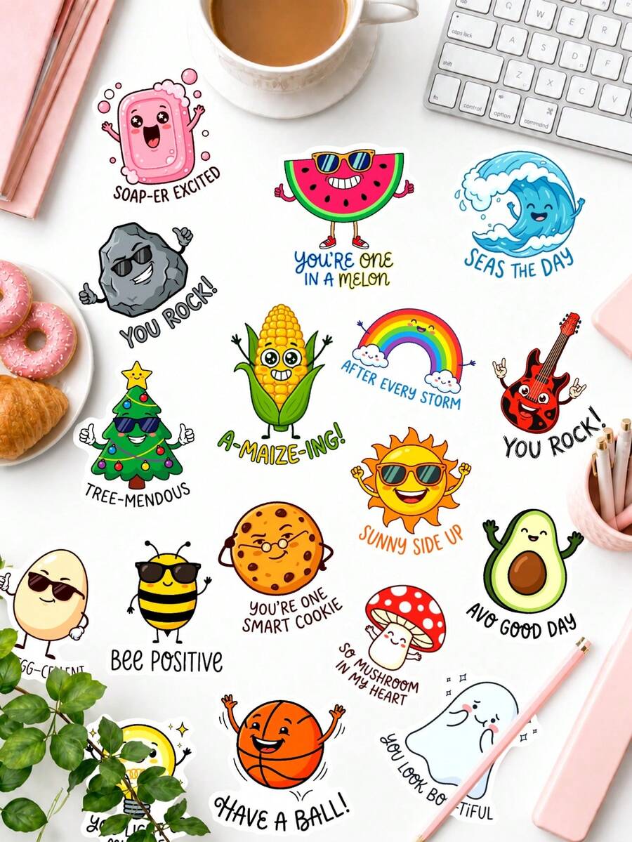 50Pcs Punny Positive Affirmation Stickers, Funny Pun Quote Sticker Pack, Cute Decals For Classroom Management & Student Incentives - Multicolor - View 1