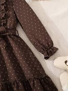 Left Mama Elegant And Graceful Long Sleeve Dress For Girls, Spring And Autumn - Coffee Brown - View 5