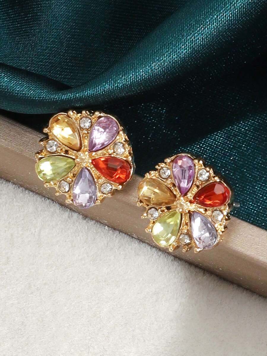 1 pieza Pendientes pequeños exquisitos elegantes estilo Mori geométricos coloridos - Multicolor - Ver 1