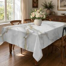 1pc, Home Decor, White Marble Pattern Printed Tablecloth - 100% Polyester, Rectangular, Woven, Suitable For Home Kitchen Dining Room, Party Dinner, Picnic Camping, Date, Wedding, Theme Party Decoration, Indoor And Outdoor Use - Multicolor - View 6