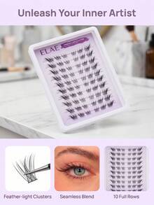 ELAE 10 Rows Cluster Lashes Pack, D Curl Volume Wispy Lash Extensions, Fluffy Manga False Eyelashes Clusters, Reusable Segmented Lashes For Women - Fox - View 3