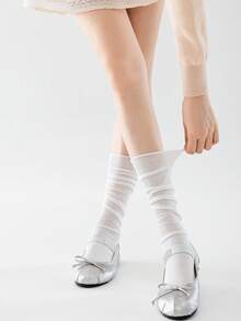 1 Pair Women's Calf Socks, Summer Thin Breathable Solid Color Slimming Leg-Flattering Slouch Socks - Multicolor - View 12