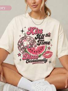 Kiss All The Time DISC.O Chemise Occasionnelle |   T-shirt de concert inspiré de  |   Couleurs Confortables ®   T-shirt graphique Watermelon DISC.O Ball - Blanc - Voir 1
