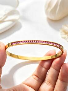 4pcs/1pc 304 Stainless Steel Bracelet Set, Suitable For Women's Daily Wear, Luxurious And Elegant Wrist Jewelry, Gift For Girlfriend Or Mother - Multicolor - View 6