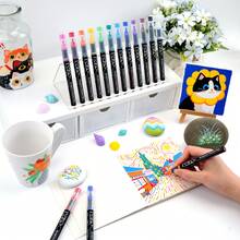 12/24/36 Colors Professional Artist Marker Set, Soft Tips, Convenient For Painting, Sketching And Layering. Liquid Acrylic Markers, Straight Barrel Design, Waterproof, Suitable For Rocks, Glass, Ceramics, Easter Eggs, Metal, Wood And More. Beautiful Gift Box And Pen Bag Packaging, Perfect Choice For Gifting Friends And Family! Ideal Back To School Gift - Multicolor - View 9