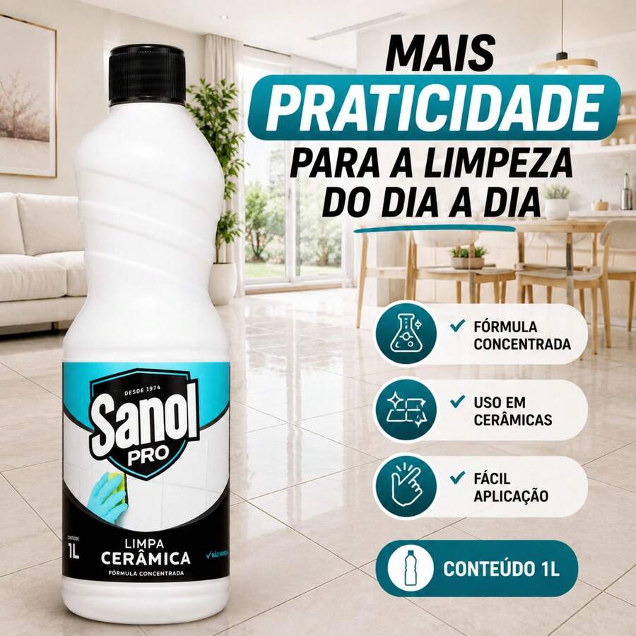 Limpa Cerâmica Sanol Limpeza para Pisos Azulejos e Rejuntes com Alto Rendimento