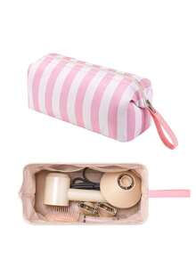 1pc Colorful Striped Print Hair Dryer Storage Bag Curling Iron Pouch With Inner Pocket, Travel Hair Styling Tool Bag Carrying Case Makeup Bag, Gift - Multicolor - View 12