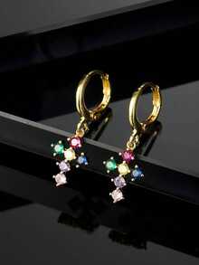1 Pair Simple Red Zirconia Teardrop Earrings - Multicolor - View 4