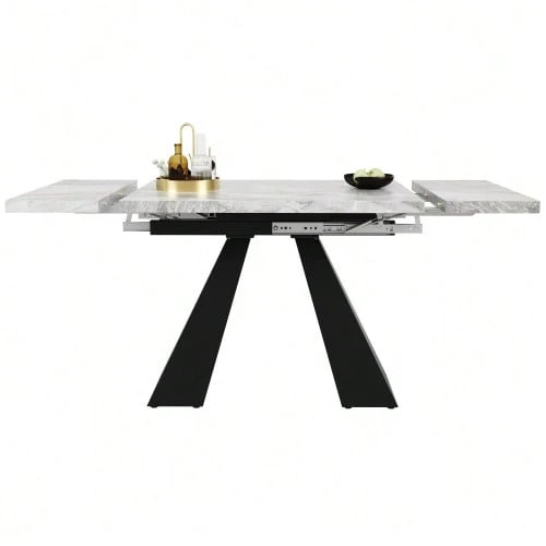 Telescopic Dining Table (99-159 X 74 Cm), Extendable, Ideal For Optimizing Space In The Kitchen. Large Tabletop And Flexible Design, Perfect For The Office Or Living Room. Legs On A Central Pedestal. - 灰色 - 查看 1