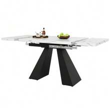 Telescopic Dining Table (99-159 X 74 Cm), Extendable, Ideal For Optimizing Space In The Kitchen. Large Tabletop And Flexible Design, Perfect For The Office Or Living Room. Legs On A Central Pedestal. - 白色 - 查看 8