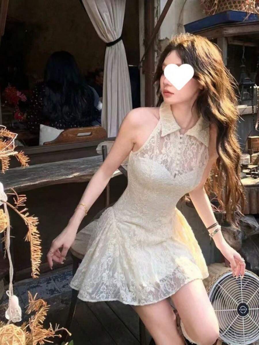 Women Short Dresses - Apricot - View 1