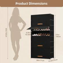 Tomnk 1pc 9 Tier Shoe Storage Cabinet With Dustproof Flip Doors, Shoe Rack, Thick Waterproof Fabric, Large Capacity, Holds 12-16 Pair Shoes, For Entryway, Closet, Hallway, Black/Grey - Multicolor - View 12