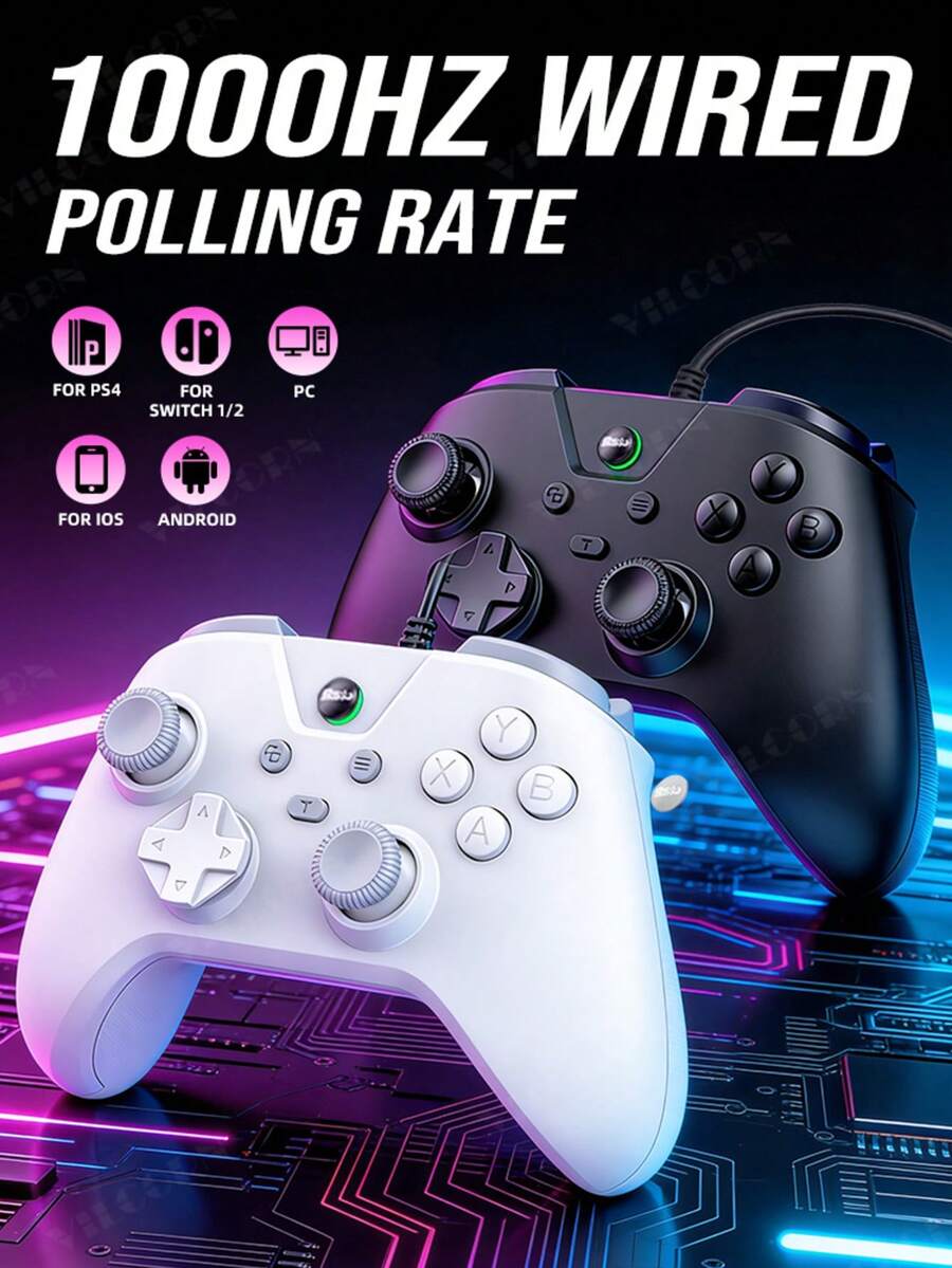 Kontroler Game Berkabel untuk Konsol P4, PC, Tanpa Lag, Tanpa Pemutusan Koneksi, Gamepad Getaran Ganda, Kompatibel dengan Switch, iOS, Android