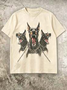 Men's Casual Short Sleeve Crew Neck T-Shirt With Street Racing Slogan Print - 珊瑚粉 - 查看 1