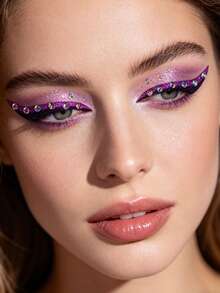 1pc Purple Black Rhinestone Eyeliner Face Decoration Sticker, Diamond Eyeliner Sticker, Reusable Eyeliner Sticker, Easy To Use, Suitable For Women's Makeup And Eye Decoration - 彩色 - 查看 3
