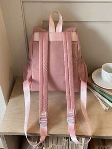 Nueva mochila para mujer, bolso de mano de unicolor popular, bolso versátil de gran capacidad para estudiantes - Rosa - Ver 9