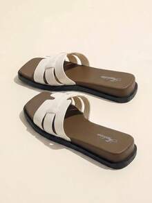 Fashion H-Strap Women's Sandals, Casual Flat Open Toe Slides, Summer Beach & Seaside Slippers - White - View 9