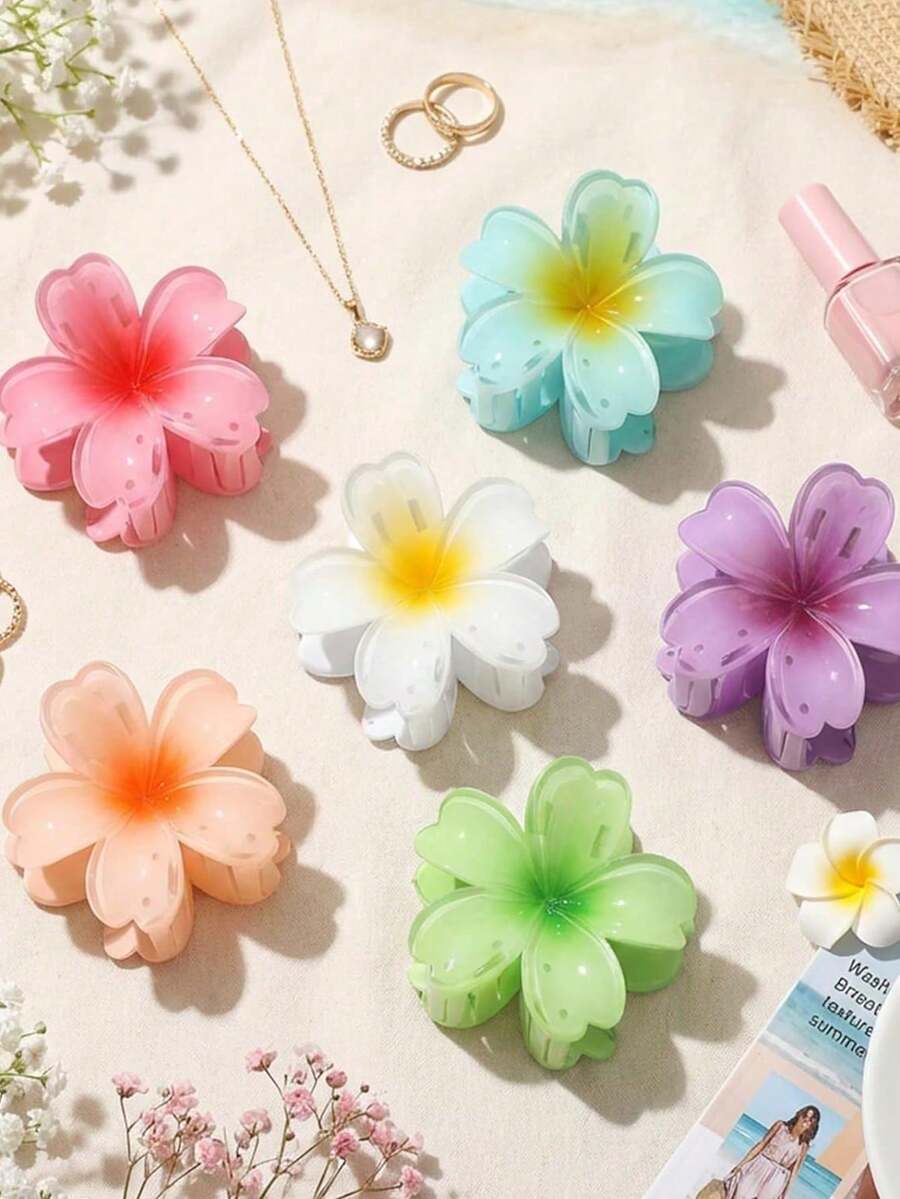 1件裝女性大號波希米亞風花朵髮夾，亮面花朵髮飾，5瓣花設計，黑色/紅色/粉色/金色/白色/紫色調，適合女性，優雅髮飾，適用於情人節、婚禮、派對及日常配戴，耐用防滑抓力