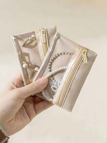 Organizador de Joyas de Viaje, Portátil con Bolsillo con Cremallera, Bolsa de Almacenamiento a Prueba de Polvo, Adecuado para Anillos, Aretes y Pulseras, Rollo de Joyas, Rollo de Joyas - Multicolor - Ver 3