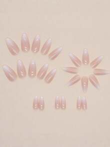 1 Set Almond-Shaped Ombre French Minimalist Chic Nail Tips, Detachable, Suitable For Daily, Work, Date, Includes 1 Gel Nail Polish + 1 Nail File - Multicolor - View 3