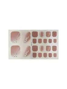 1 Lembar Stiker Kuku Jari Kaki Minimalis dan Halus - Wajib Dimiliki untuk Musim Panas Ini. Menampilkan desain ombre merah muda sampanye dengan aksen berkilauan dan berbagai pola rhinestones, sempurna untuk tampilan kuku sehari-hari, pesta, dan liburan. - Sampanye - View 4