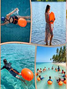 1 Set Open Water Swimming Buoy, Back To School Supplies, Thickened Large Double Air Chamber Swim Buoy, Safety Swimming Bubble Tow Float, Equipped With Adjustable Visibility Waist Belt, Enhanced Swimming Training Safety, Suitable For Swimmers And Triathletes, Waterproof High Visibility Orange Inflatable Buoy, Make You More Visible And Safer - Multiple Styles - View 7