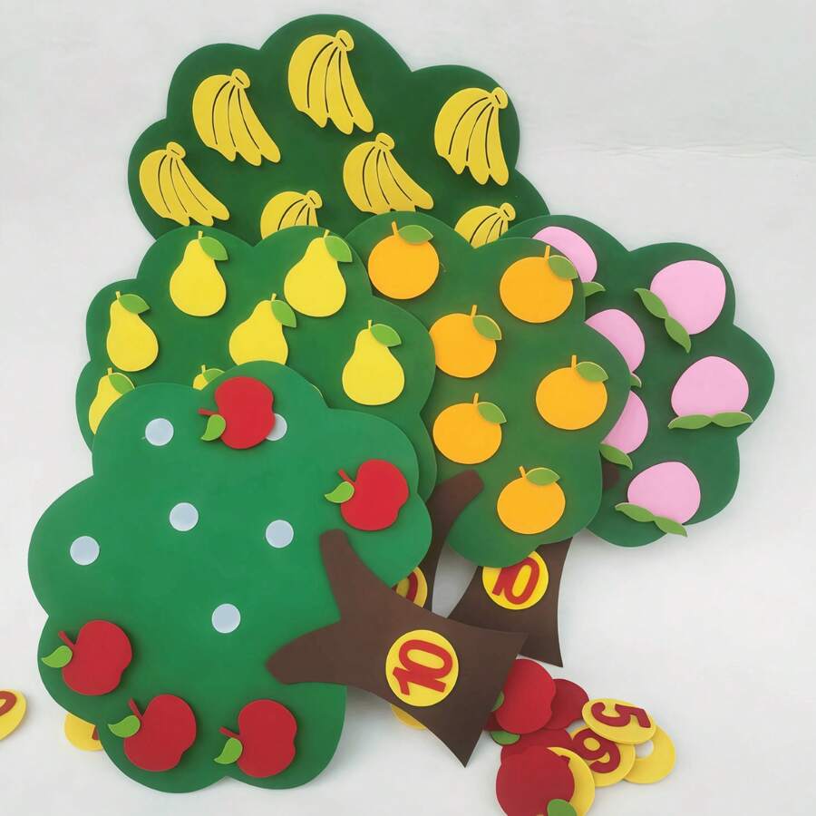 Children's Educational Early Learning Toys Sewing DIY Felt Handmade Kit Fabric Felt And Non-Woven Cloth Kindergarten Toys And Teaching Aids, Fruit Tree Math Montessori Game For Learning Numbers 1-10, School, Students, Stationery, Learning Supplies, Attractive Items, Kindergarten Children's Educational Toys, Math Toys, Including Apple Tree, Pear Tree, Banana Tree, Orange Tree, Peach Tree