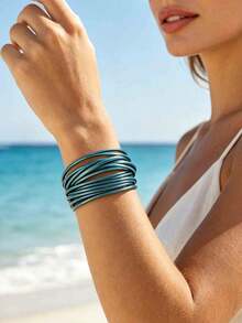 Bohemian Style PU Leather Multi-Layer Women's Bracelet For Outfit Matching - Blue - View 2