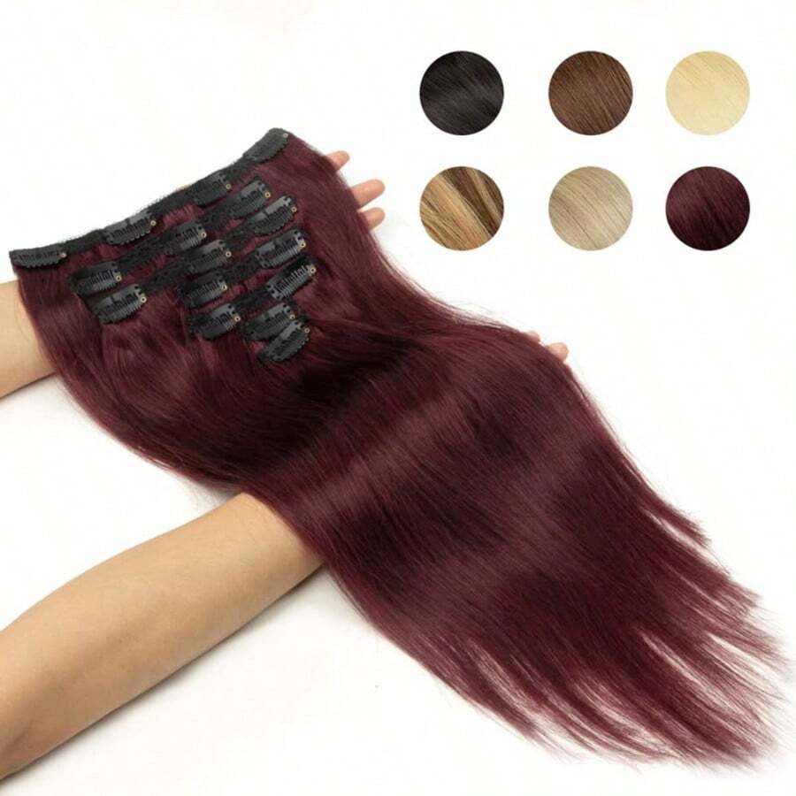 Uveous Straight Clip In Hair Extensions Remy Human Hair 8pcs Per Set With 18Clips Double Weft Clip In Human Hair Extensions Brazilian Virgin Real Human Hair For Women - S99J - View 1