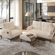 Sofá de dos plazas de pana con acolchado confortable, respaldo alto y bolsillos laterales, patas metálicas, bolsillos laterales integrados, suavidad acogedora y soporte óptimo, perfecto para espacios de relajación en la oficina en casa. - Beis - Ver 6