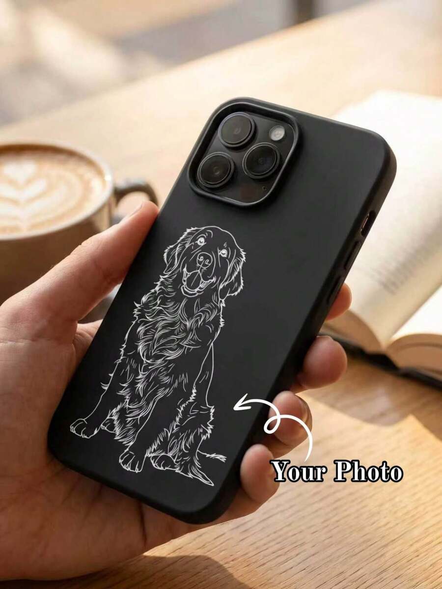 Funda de teléfono personalizada con diseño de dibujo de línea personalizable, con patrón de dibujos animados, compatible con iPhone 17 16 15 Pro Max, adecuada para personalización de retratos personales de familia, parejas, mascotas, amigos, con características anti-caída y anti-arañazos - Negro - Ver 1