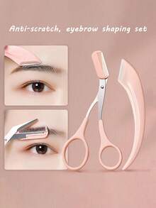 Brodark Juego de 2 piezas para recortar cejas, rasuradora de cejas curva con peine y tijeras para cejas, herramientas de belleza para principiantes, accesorios de depilación unisex - rosa - Ver 5