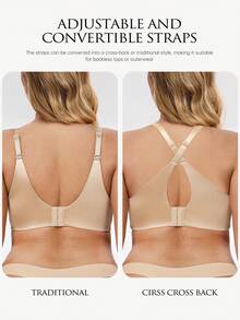 Wingslove Plus Size Seamless Comfortable Wireless Bra, No Padding Full Coverage U-Back Convertible Cross Strap - Champagne - View 4