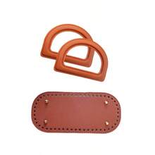 3pcs/Set DIY Handmade Woven Bag Accessories Kit, Faux Leather D-Shaped Handle + 22cm Bag Bottom, Black/Brown/Beige, Easy Hand-Sewing, For Home Craft Enthusiasts - Multicolor - View 10