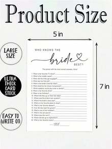 30/20/10/1pc Bridal Shower Game Who Knows The Bride Best Cards, Fun Activity For Wedding, Bridal Shower And Bachelorette Party, Wedding Guest Game Fun Activity - Multicolor - View 8