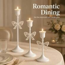 3pcs/6pcs Romantic White Candle Holders, Bow-Knot Conical Candle Holders, Elegant Stand Decoration For Dining Table Centerpiece, Suitable For Dining Table Party Decoration, Home Gathering Tabletop Decoration, Wedding Venue Decoration And More (Candles Not Included) - Multicolor - View 3