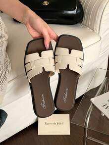 Fashion H-Strap Women's Sandals, Casual Flat Open Toe Slides, Summer Beach & Seaside Slippers - White - View 3