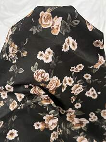 Women's Black Ditsy Floral Mini Dress With Ruffle Collar, Bowknot Front And Petal Sleeves Elegant - Black - View 3