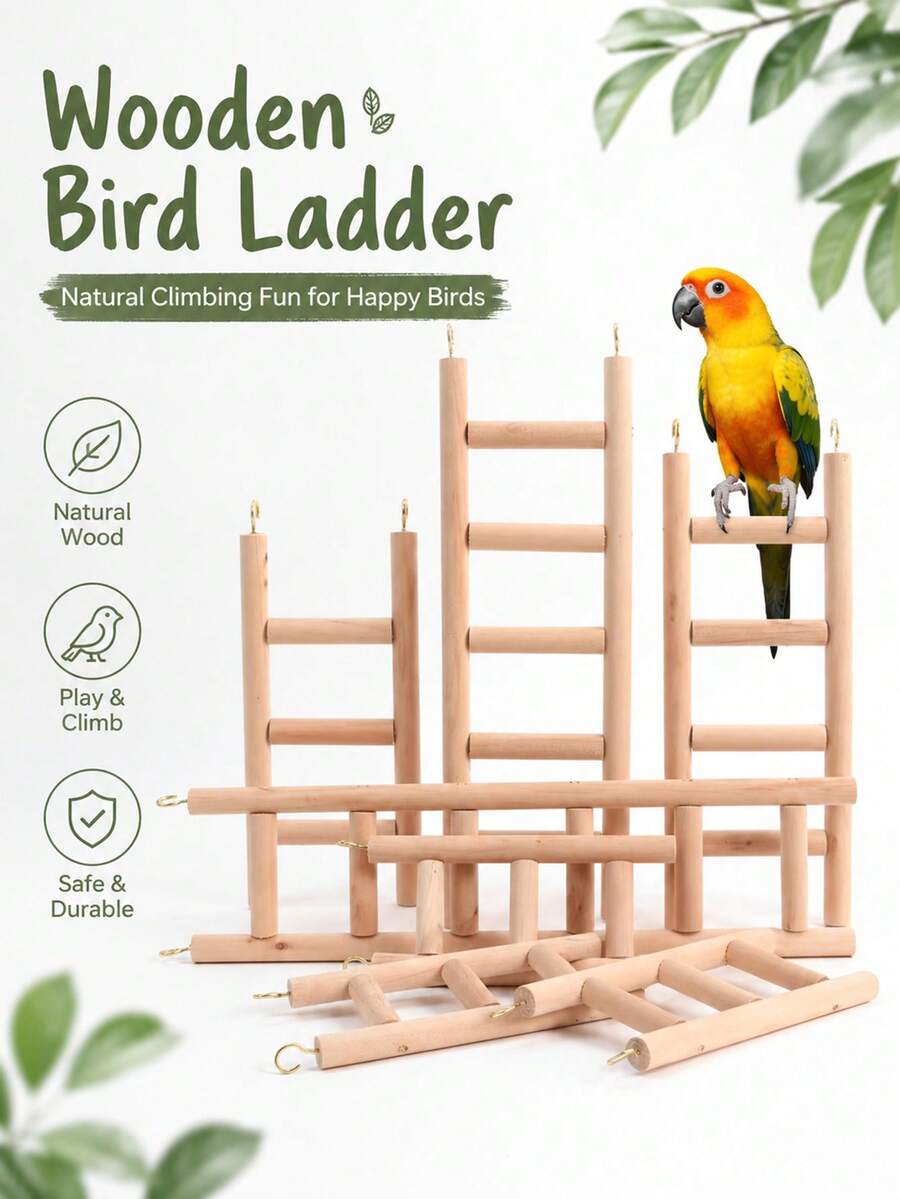 Tangga Panjat Burung Beo dari Kayu Alami, Berbagai Ukuran, Gaya Mori Sederhana, Mudah Dipasang, dan Tahan Lama, untuk Latihan, Mengasah Cakar, Perlengkapan Pelatihan Pengayaan Interaktif untuk Sangkar Burung Beo Ukuran Kecil hingga Sedang - Lift lurus klasik - View 1