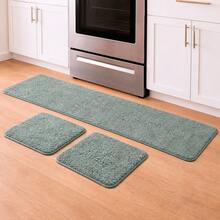 Set Of 3 Non-Slip Kitchen Mats, Low Pile, Washable - Lime Green - View 1