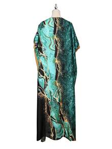 1pc Lightweight Faux Silk Printed Robe With Scarf Set, Women Coverup For Beach, Sun Protection, Daily Wear - Multicolor - View 4
