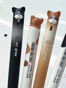 4支/組 貓咪造型 0.5mm 快乾黑色凝膠筆,創意動物設計,書寫順滑,辦公用品 - 彩色 - 查看 8