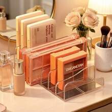Desktop Eyeshadow Palette Organizer, Powder Drawer Divider, Transparent Plastic Makeup Blush Cosmetic Rack, Small Transparent Makeup Eyeshadow Storage Box 1pc/2pcs - Clear - View 7