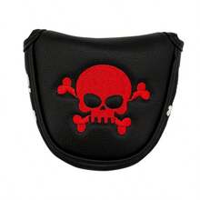 Red Skull Cross Bones Embroidery Golf Putter Headcover, Personalized Street Style Design, Cool And Eye-Catching Golf Accessory - Black - View 1