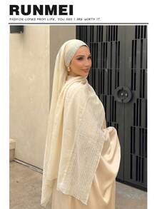 1pc Fashion Long Lace Trim Scarf, Breathable Outdoor Headscarf Shawl, Women's Daily Wear, Clothing Accessory - Beige - View 4