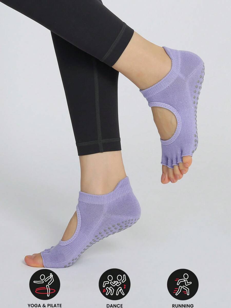 Calcetines de yoga cómodos y antideslizantes con dedos del pie y empeine al descubierto, calcetines protectores para deportes en interiores - Púrpura malva - Ver 1