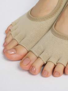 Toe & Foot Back Open Low-Top Non-Slip Comfortable Yoga Socks, Indoor Sports Protection - Beige - View 6