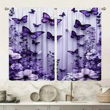 2 PIEZAS Cortinas Semitransparentes con Estampado Floral y Mariposa Púrpura. Bolsillo para Barra sin Taladro, Fácil de Instalar y Deslizar Suavemente. Tela de Poliéster, Secado Rápido, Lavable a Mano y a Máquina. Perfecto para Dormitorio, Sala de Estar, Decoración de Cocina y Divisores de Habitación. - Multicolor 1 - Ver 15
