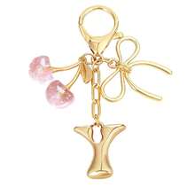 1Pc Initial Keychain, Coquette Cherry Bow Charm Pendant, Y2K Aesthetic Resin Keyring For Backpack Car, Cute Gift For Her Women Girls - Multicolor - View 4